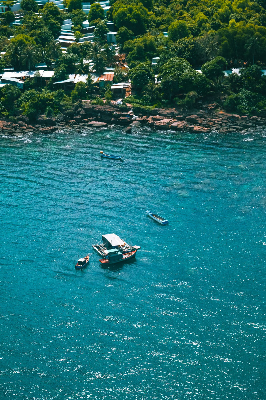 Boats on blue water off Phu Quoc