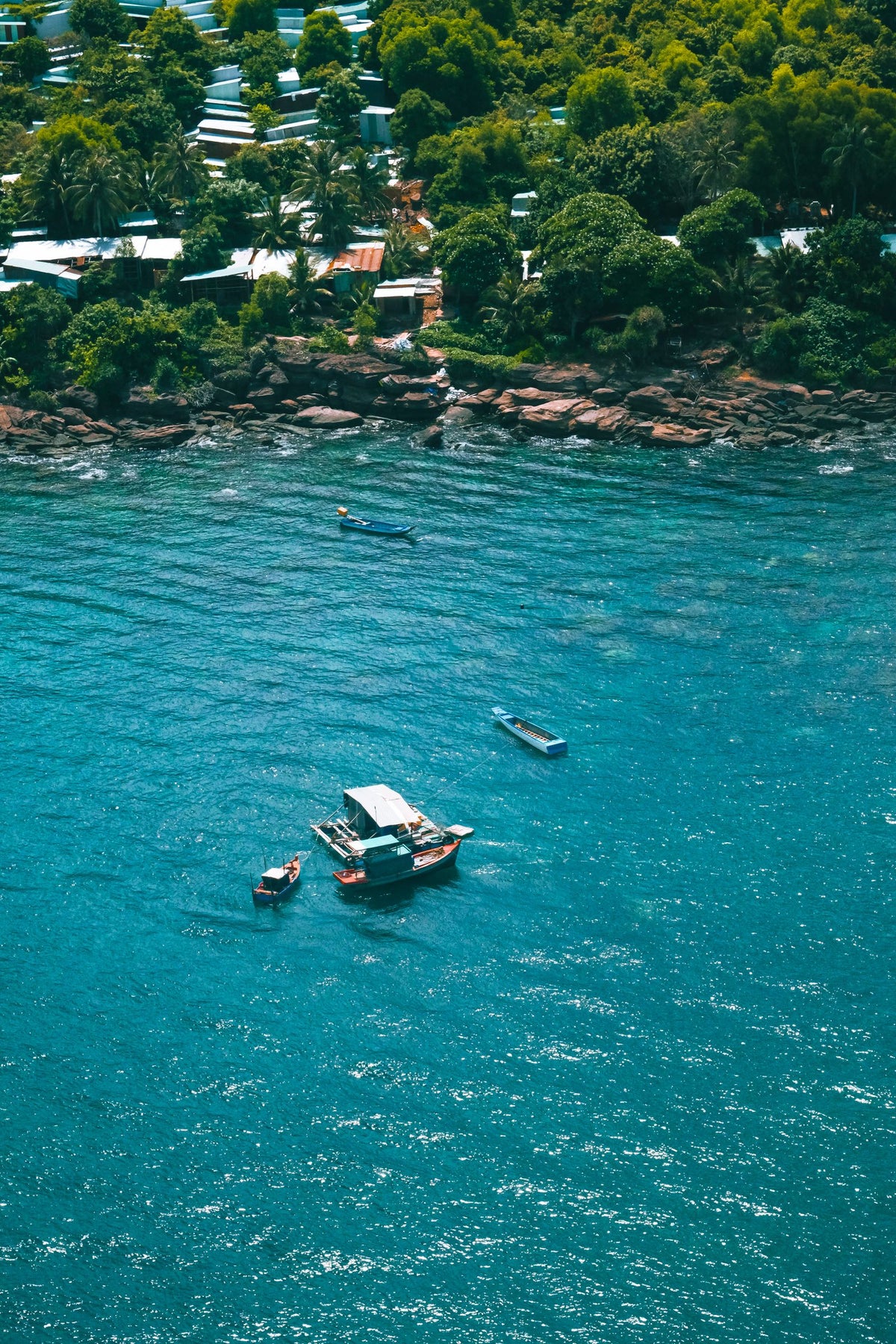 Boats on blue water off Phu Quoc