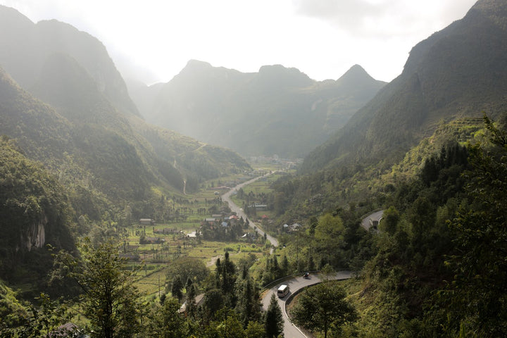 Winding roads through the hills of Ha Giang