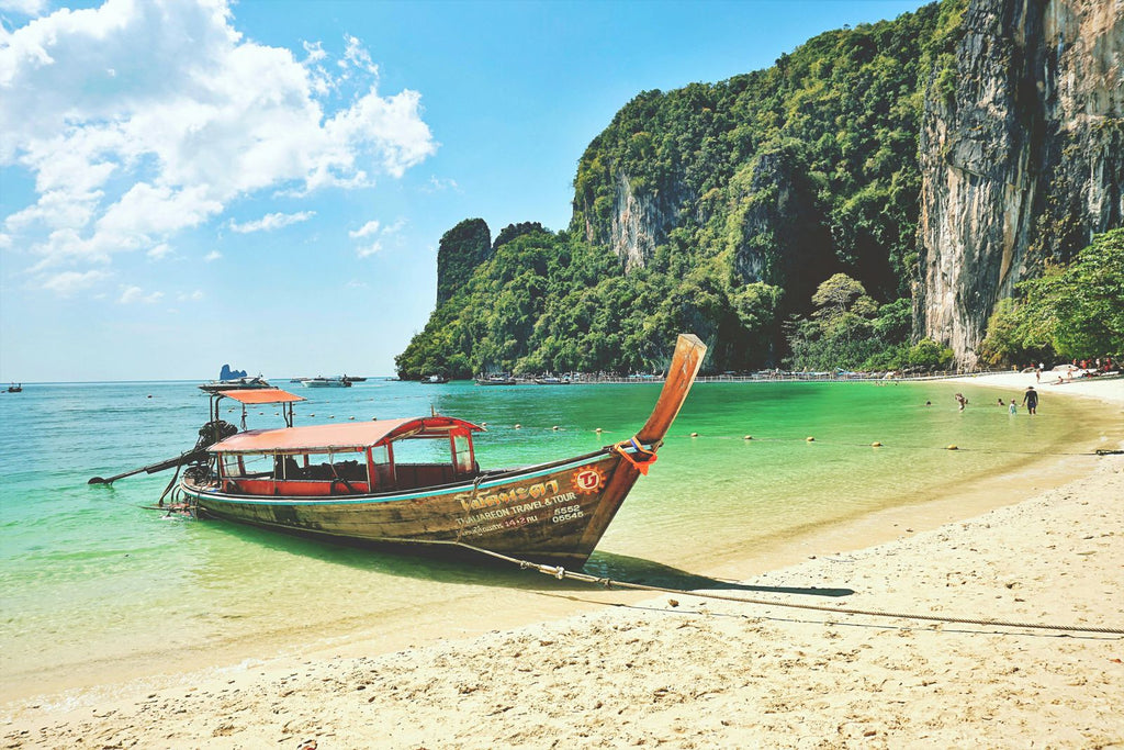 Longtail boat on a beach in Krabi