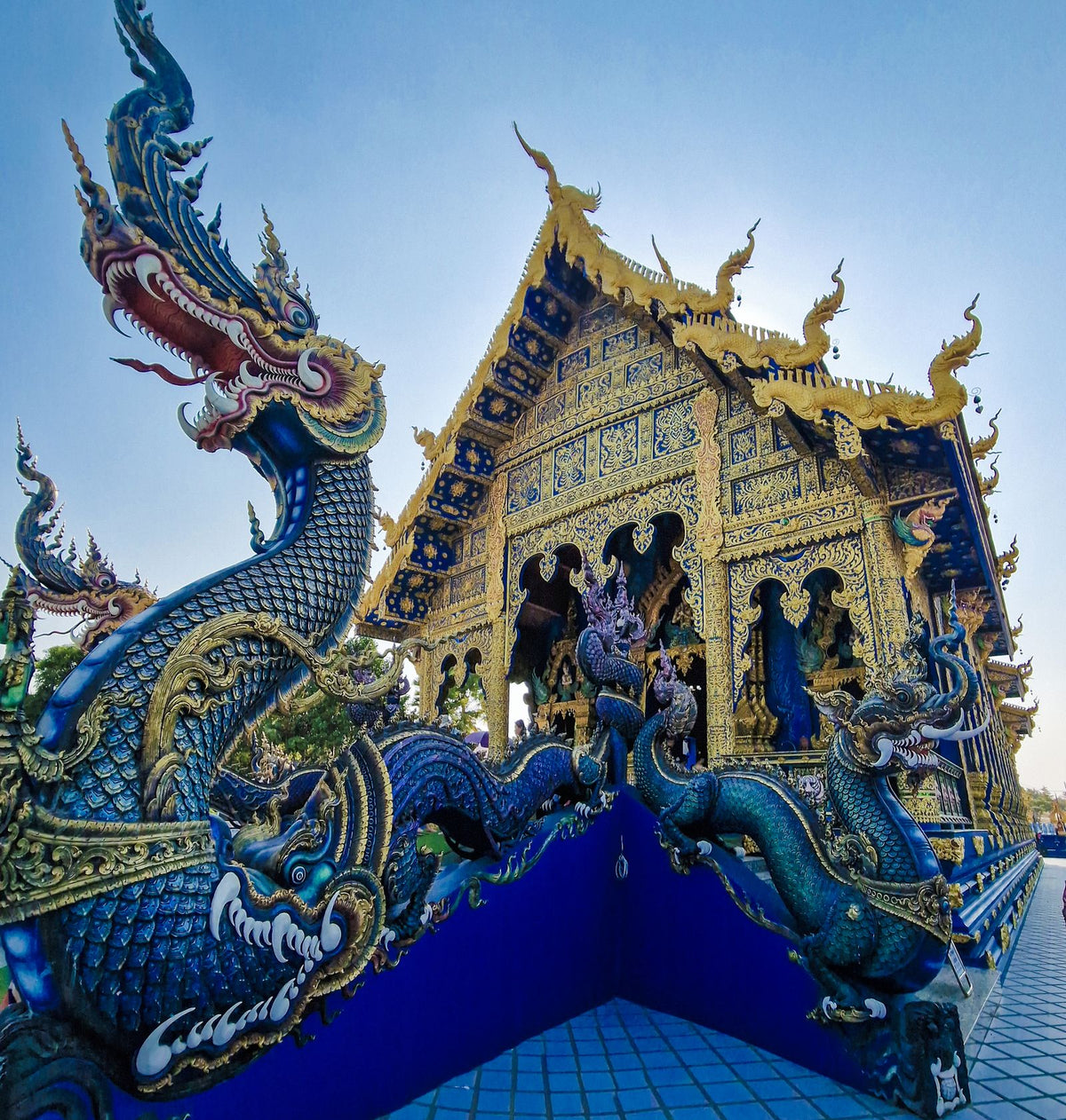 Blue Temple with dragon sculpture, Chiang Rai