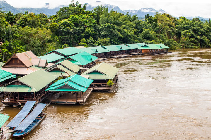 Floating houses on the river in Kanchanaburi