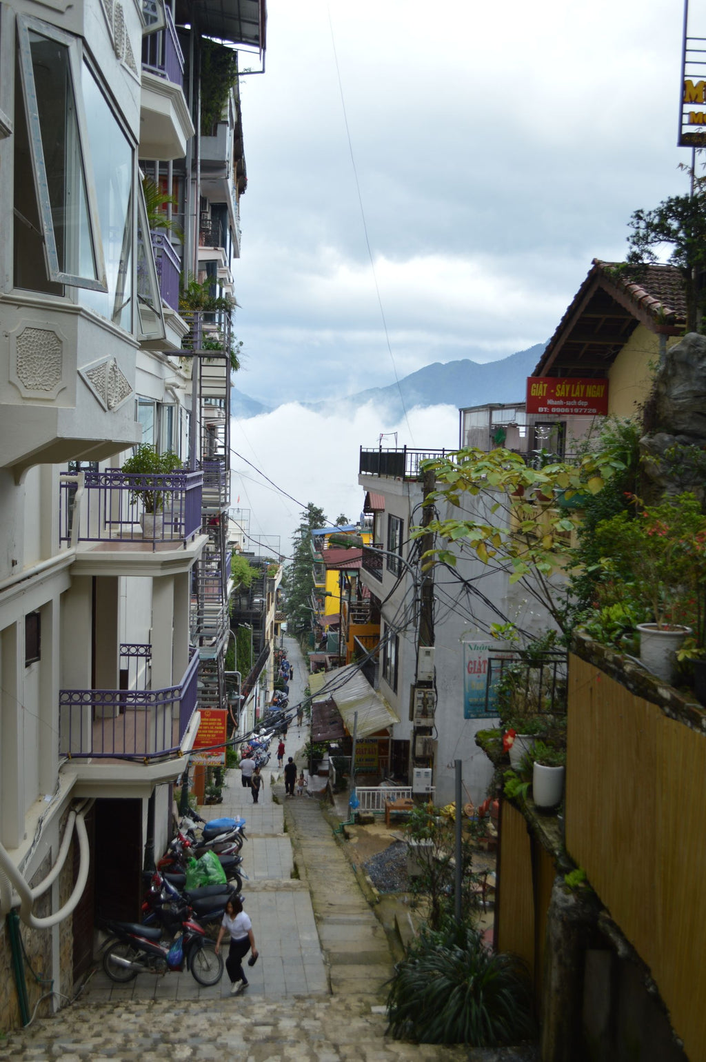 Street in Sapa with mountain views