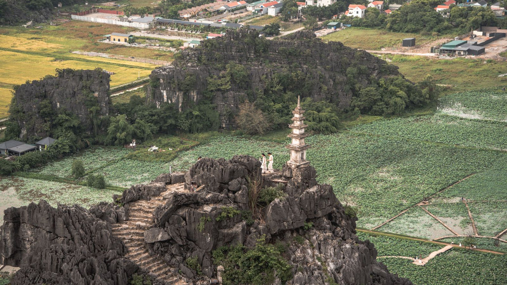Aerial view of the Mua Cave landscape in Ninh Binh