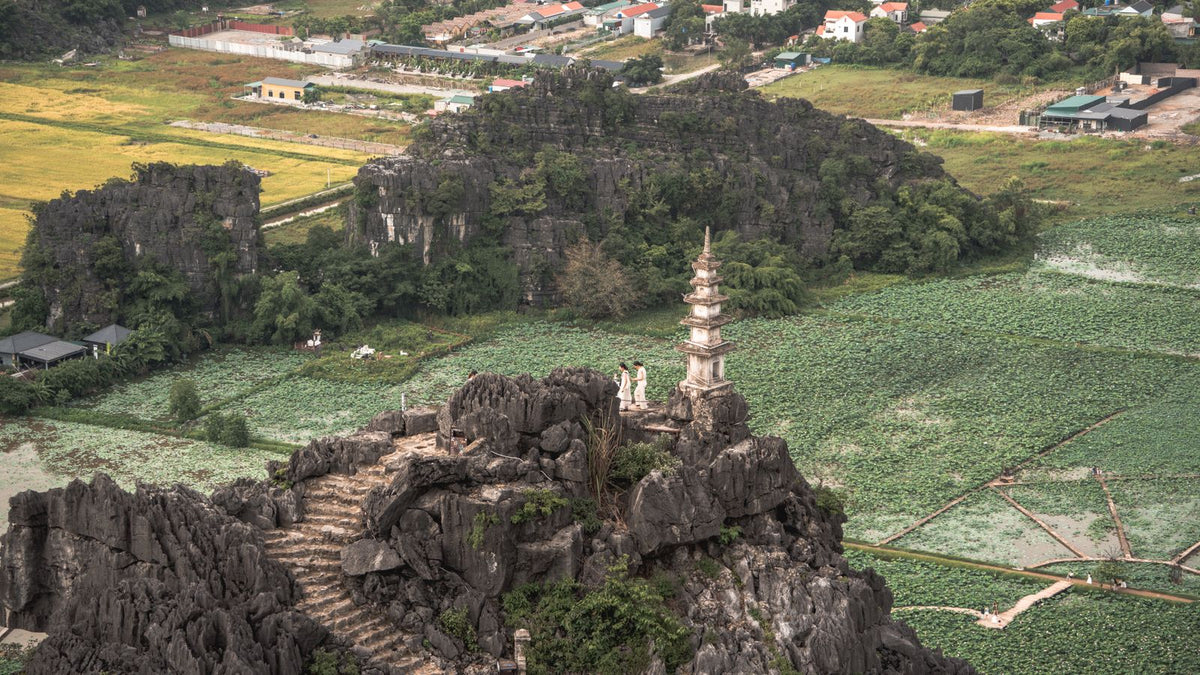Aerial view of the Mua Cave landscape in Ninh Binh