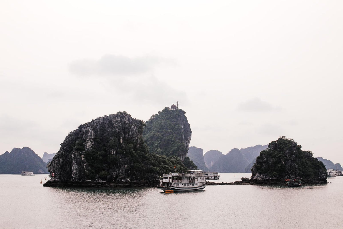 Drone view of boats in Ha Long Bay